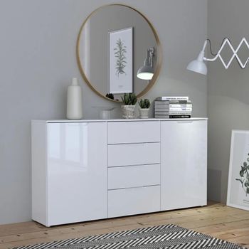 Sienna White High Gloss 2 Door 4 Drawer Large Sideboard