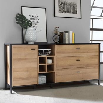High Rock Oak 1 Door 3 Drawer Extra Large Sideboard
