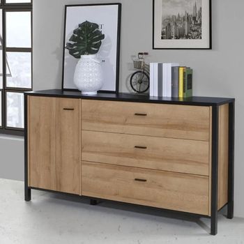 High Rock Oak 1 Door 3 Drawer Medium Sideboard