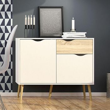 Oslo White and Oak 2 Door 1 Drawer Small Sideboard