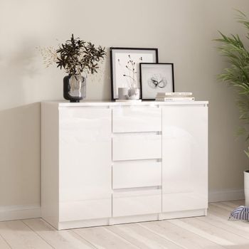 Naia White High Gloss 2 Door 4 Drawer Medium Sideboard