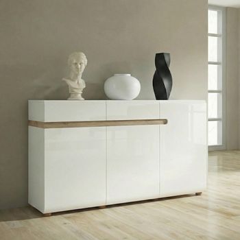 Chelsea White High Gloss 3 Door 2 Drawer Large Sideboard