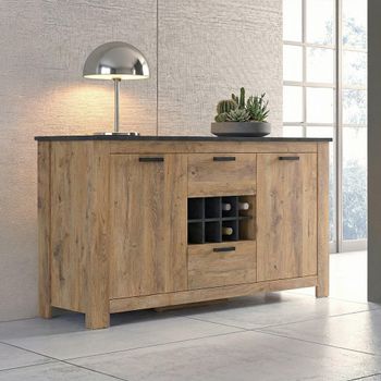 Rapallo Oak 2 Door 2 Drawer Large Sideboard with Wine Rack