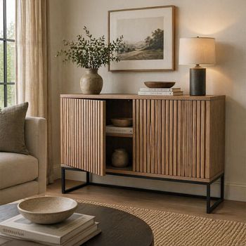 Timo Oiled Ash 2 Door Medium Sideboard with Slatted Front - Sizes Available