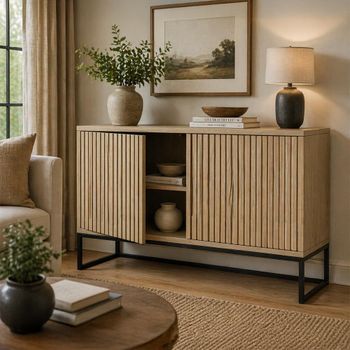 Timo Oiled Oak 2 Door Medium Sideboard with Slatted Front - Sizes Available