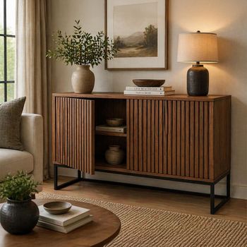 Timo Oiled Walnut 2 Door Medium Sideboard with Slatted Front - Sizes Available