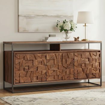 Axis Acacia Wood 175cm 3 Door Large Geometric Sideboard