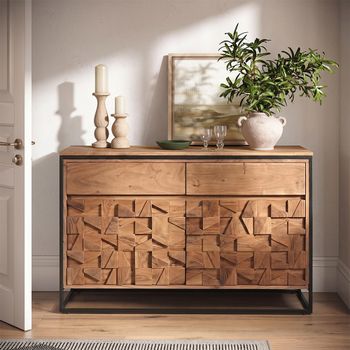 Axis Acacia Wood 2 Door Small Geometric Sideboard