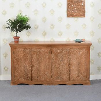 Artwork Carved Mango Wood 4 Door Extra Large Sideboard