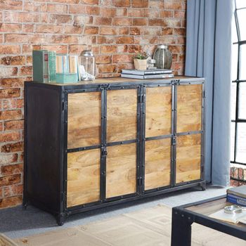 Ascot Wood and Iron Industrial 4 Door Medium Sideboard