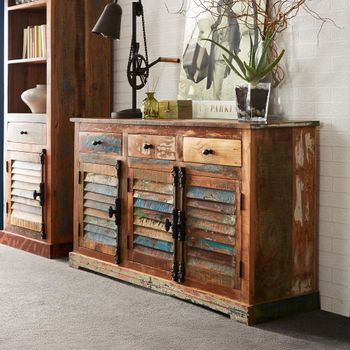Coastal Reclaimed Wood 3 Door 3 Drawer Large Sideboard