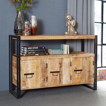 Cosmo Wooden and Metal Industrial Style 3 Door Large Sideboard