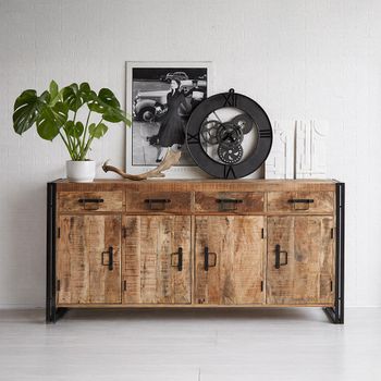 Cosmo Wooden and Metal Industrial Style 4 Door 4 Drawer Extra Large Sideboard