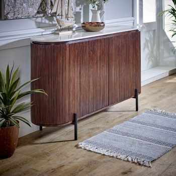 Opal Fluted White Marble Top Mango Wood 160cm 4 Door Large Sideboard