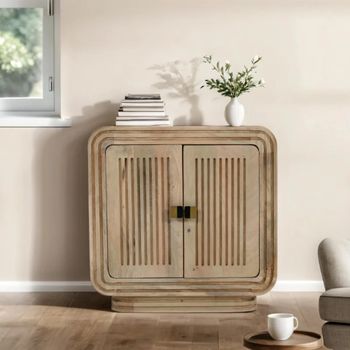 Hudson Ribbed Carved Mango Wood 2 Door Small Cabinet
