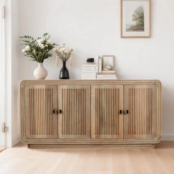 Hudson Carved Ribbed Mango Wood 4 Door Large Sideboard