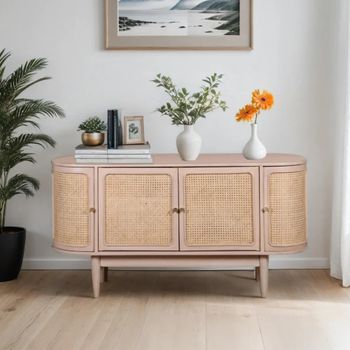 Valencia Natural Rattan and Mango Wood 4 Door Medium Curved Sideboard