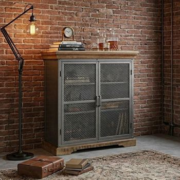 Metropolis Solid Wood and Metal Industrial 2 Door Small Sideboard