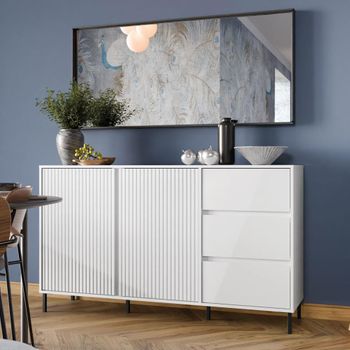 Avenale Alpine White High Gloss 2 Door 3 Drawer Medium Sideboard