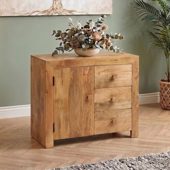 Dakota Light Mango Wood 1 Door 3 Drawer Small Sideboard