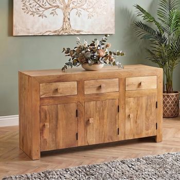 Dakota Light Mango Wood 3 Door 3 Drawer Medium Sideboard