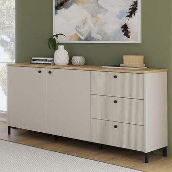 Bixbite Light Oak and Sand Fluted 2 Door 3 Drawer Medium Sideboard