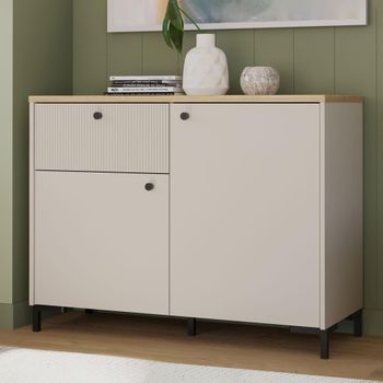 Bixbite Light Oak and Sand Fluted 2 Door 1 Drawer Small Sideboard