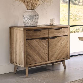 Sorrento Elm Wood Chevron 2 Door 2 Drawer Small Sideboard