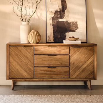 Sorrento Elm Wood Chevron 2 Door 3 Drawer Large Sideboard
