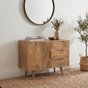 Surya Century Solid Mango Wood 95cm 3 Drawer Small Sideboard
