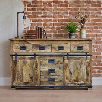 Jupiter Ironworks Industrial Style Wooden 150cm 7 Drawer Medium Sideboard