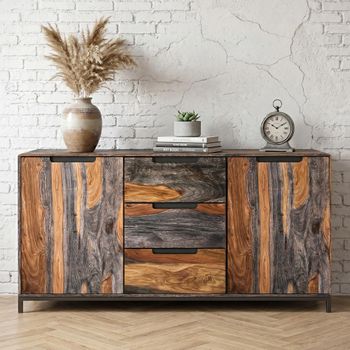 Goa Dark Sheesham Wood 145cm 2 Door 3 Drawer Medium Sideboard