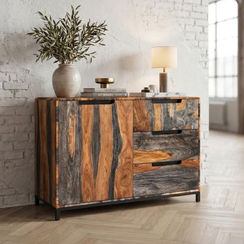 Goa Dark Sheesham Wood 95cm 1 Door 3 Drawer Small Sideboard