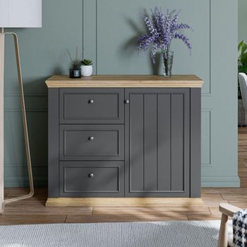 Pontypool Dark Grey and Light Oak 1 Door 3 Drawer Sideboard