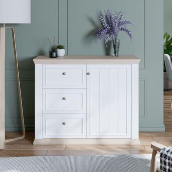 Pontypool White and Riva Oak 1 Door 3 Drawer Sideboard