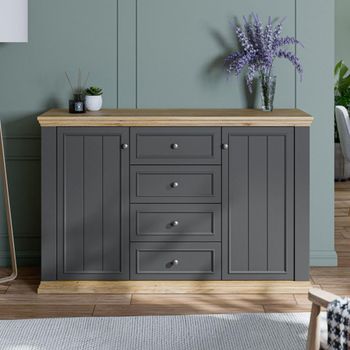 Pontypool Dark Grey and Light Oak 2 Door 4 Drawer Medium Sideboard