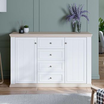 Pontypool White and Riva Oak 2 Door 4 Drawer Medium Sideboard