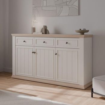Pontypool White and Riva Oak 3 Door 3 Drawer Large Sideboard