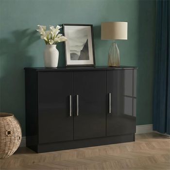 Knightsbridge Black Gloss 3 Door Small Sideboard
