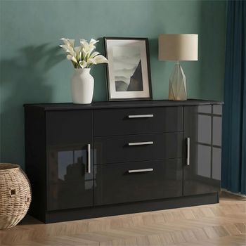 Knightsbridge Gloss Black Wide 2 Door Sideboard