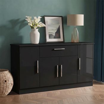Knightsbridge Gloss Black Wide 4 Door Sideboard