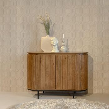 Noor Curved Fluted Natural Mango Wood 2 Door Small Sideboard