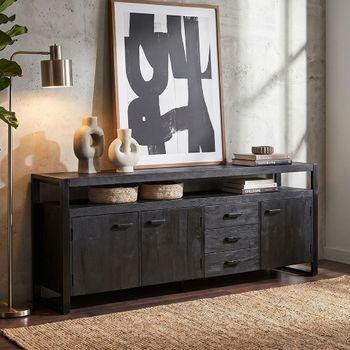 Norris Charcoal Rustic Mango Wood 3 Door 3 Drawer Extra Large Sideboard