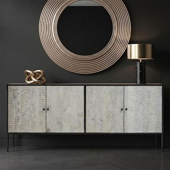 Luxor Black and Grey Pine Wood 200cm 4 Door Extra Large Sideboard