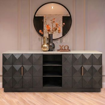 Claremont Brown Travertine Top 4 Door Extra Large Geometric Sideboard