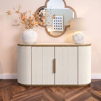 Tivoli Curved Fluted White Ceramic 2 Door Sideboard with Gold Trim