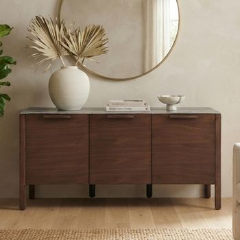 Willow Tobacco Walnut and Beige Wood and Marble Effect 3 Door Medium Sideboard