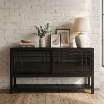 Murano Black Pine Wood 180cm 2 Sliding Door Large Sideboard