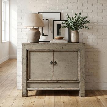 Unique One of a Kind - Distressed Olive Green Solid Wood 98cm 2 Door Small Sideboard