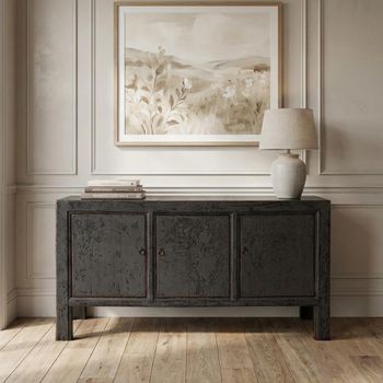 Unique One of a Kind - Distressed Black Wooden 158cm 3 Door Medium Sideboard